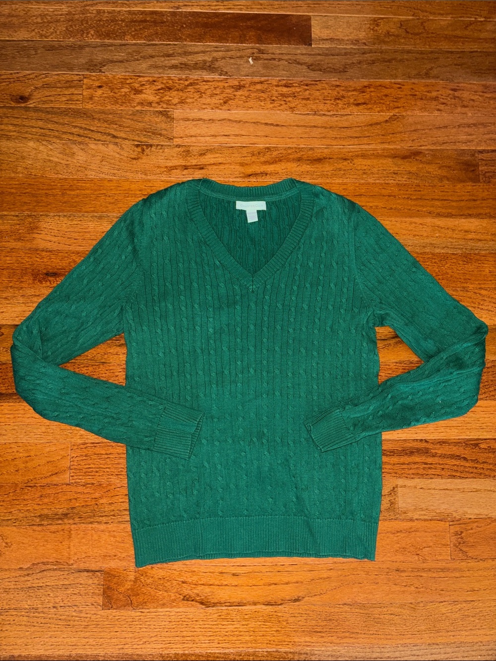 Charter Club Green V Neck Knitted Sweater Women’s Size Small